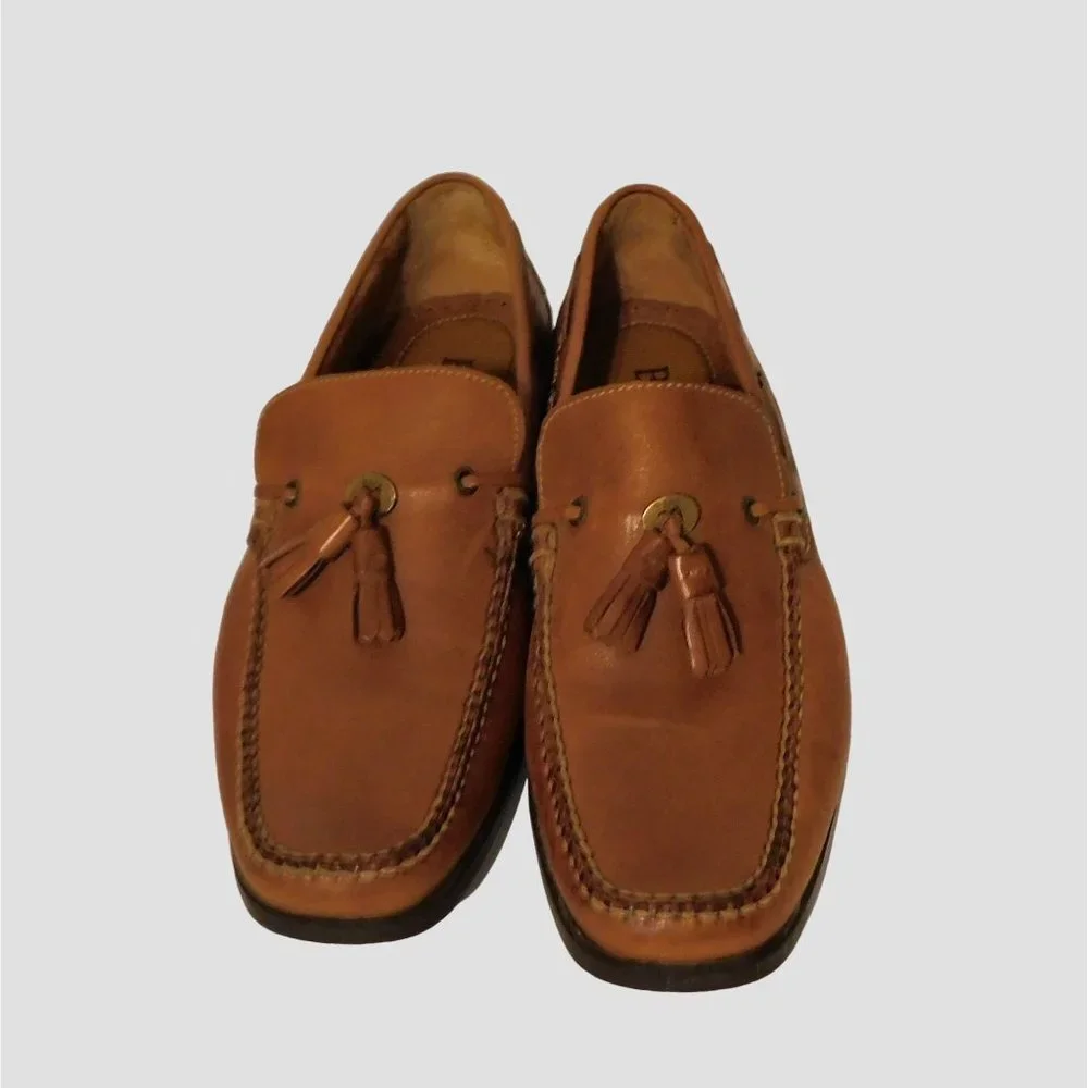 Bass Mens Tassel Loafers 10M Brown Leather Slip On Merino